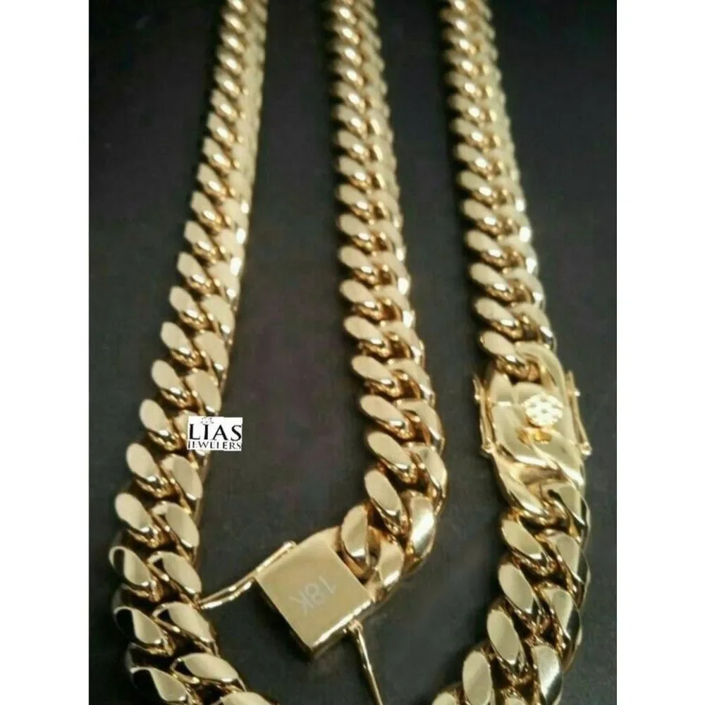 New 18k yellow gold filled Cuban link chain and bracelet set